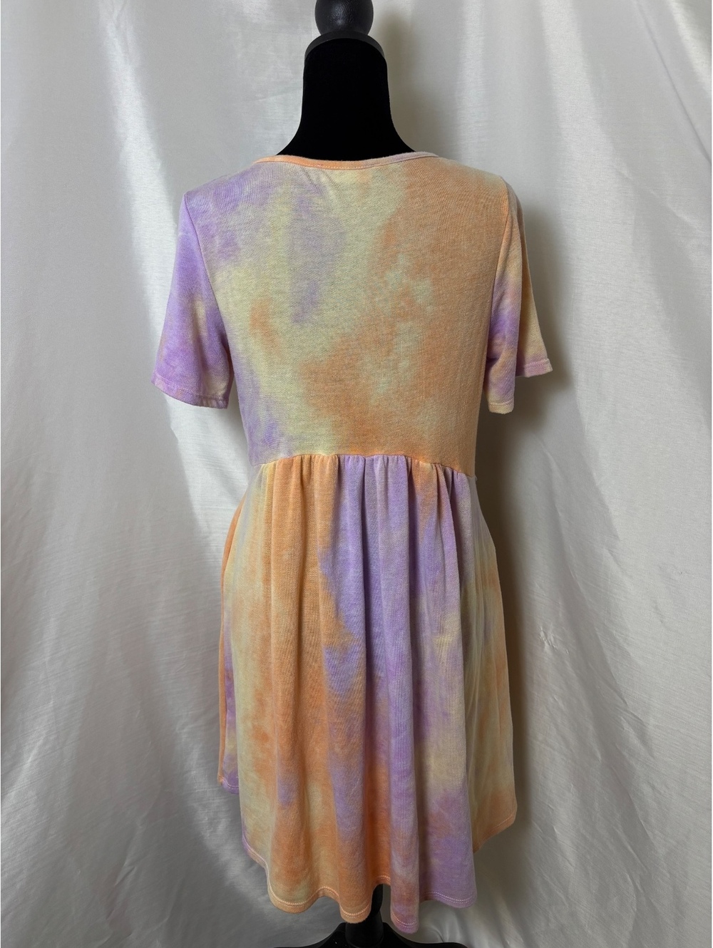 Rae Mode Babydoll Dress Womens S Orange Purple Tie Dye Excellent Boho Pockets - Picture 3 of 4
